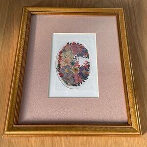 Framed Pressed Flower Art with Pink Mat and Gold Frame